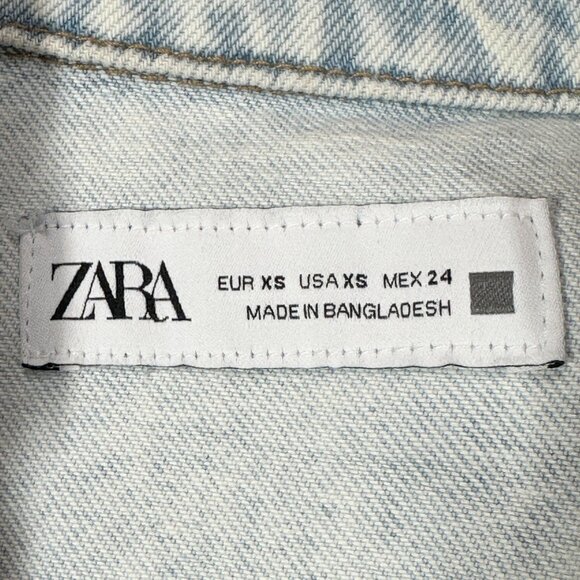 ZARA  Jumpsuit Womens Light Wash Denim XS Boiler Suit Long Sleeve Collared - Picture 8 of 8